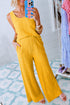 Crinkled U Neck Tank Top and Wide Leg Pants Set